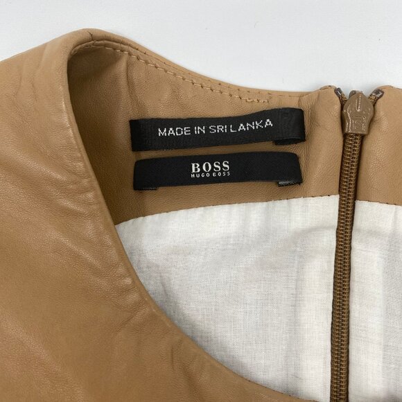 Hugo Boss Tan Leather Mini Sleeveless Dress | Size 2 - Picture 5 of 10